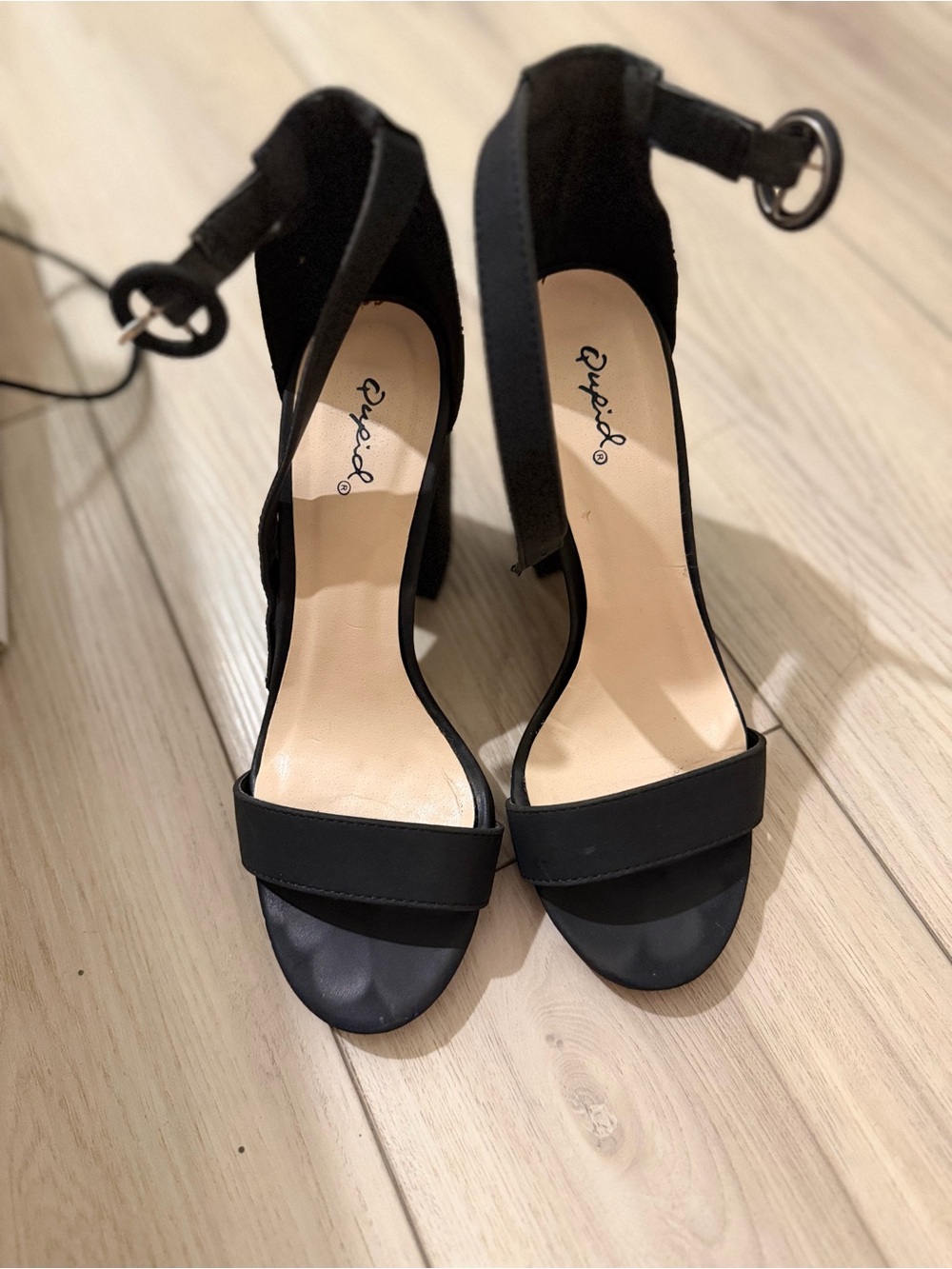 Qupid Black Strap Block Heel Sandals